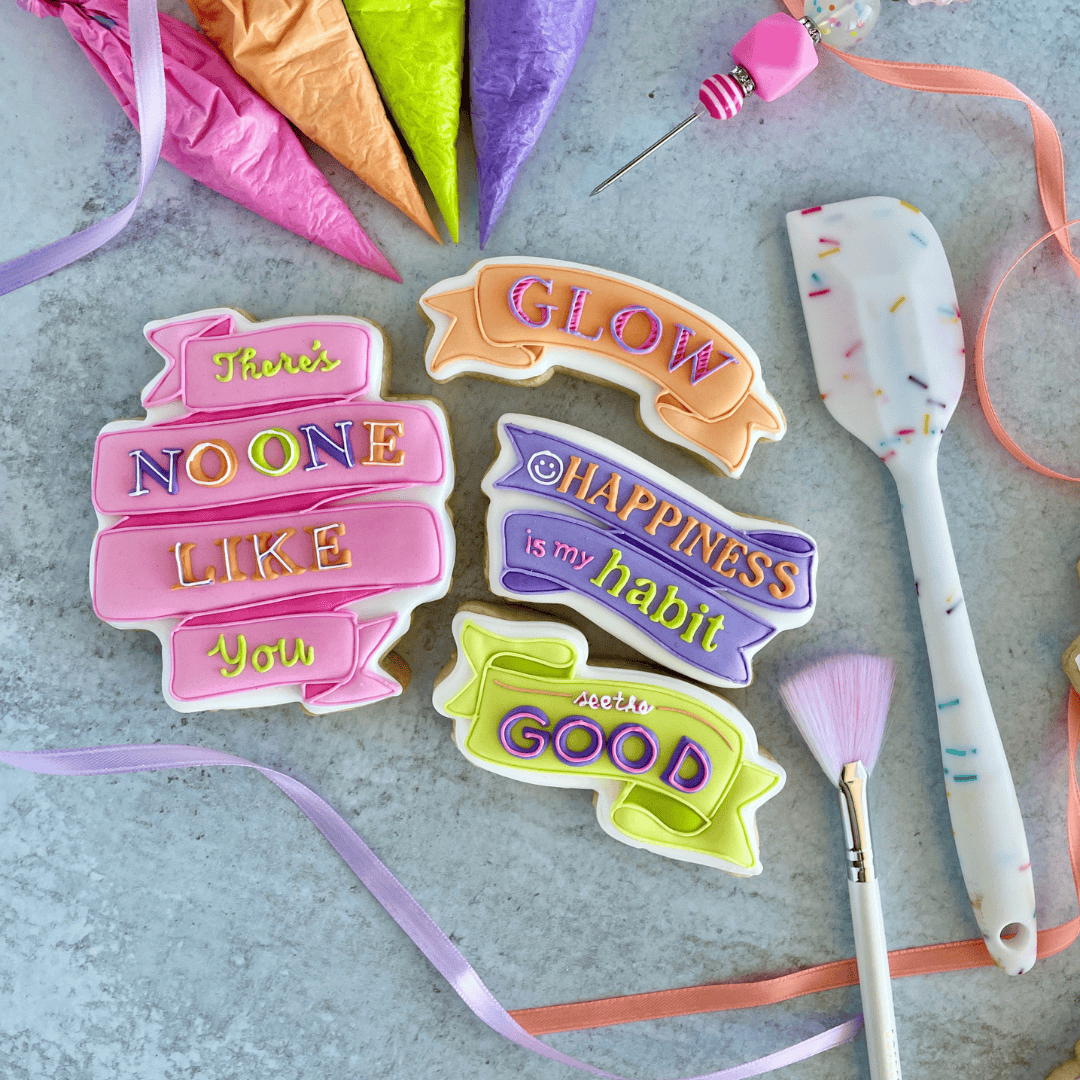 lettered ribbon banner cookies
